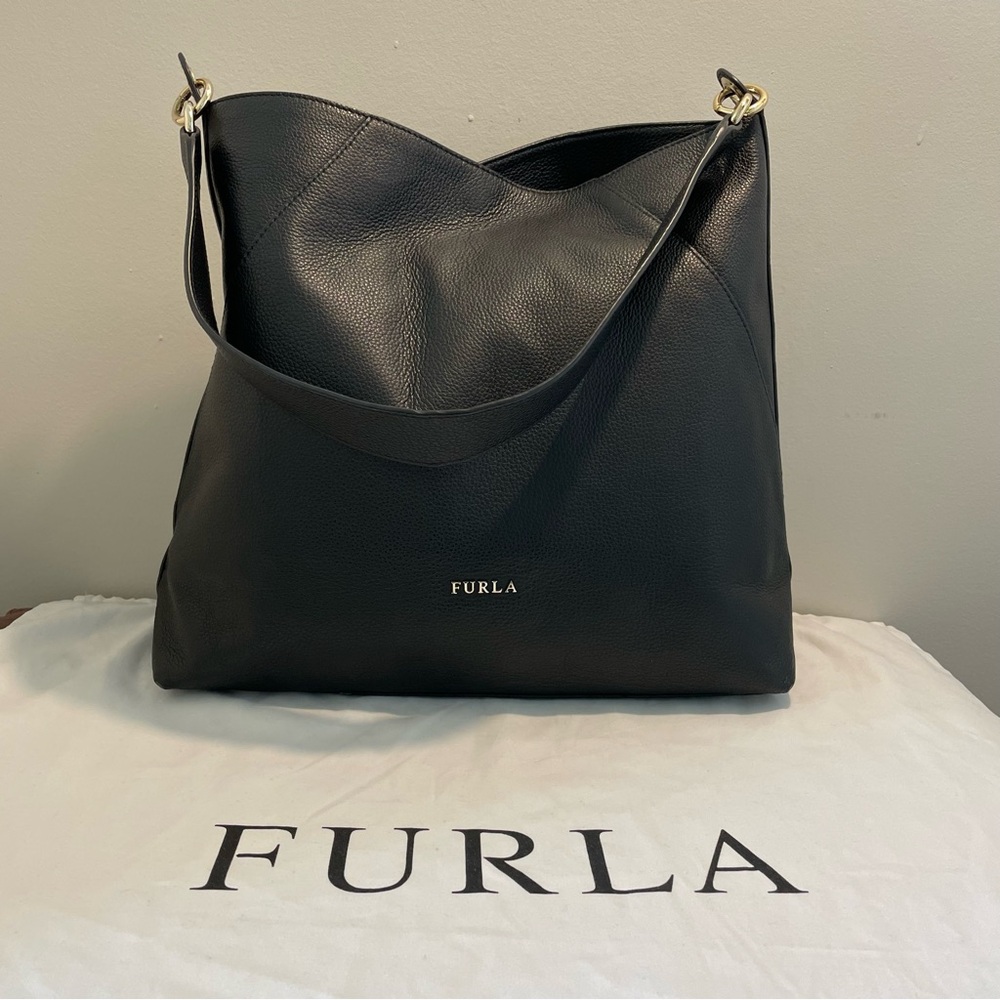 Furla Black Leather Bucket Tote